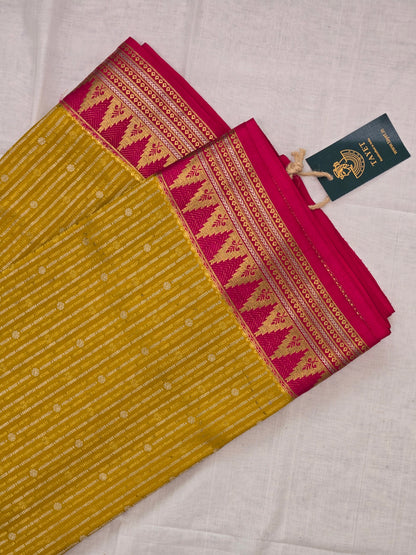 Mustard Yellow Pink Mysore Crepe Silk Saree