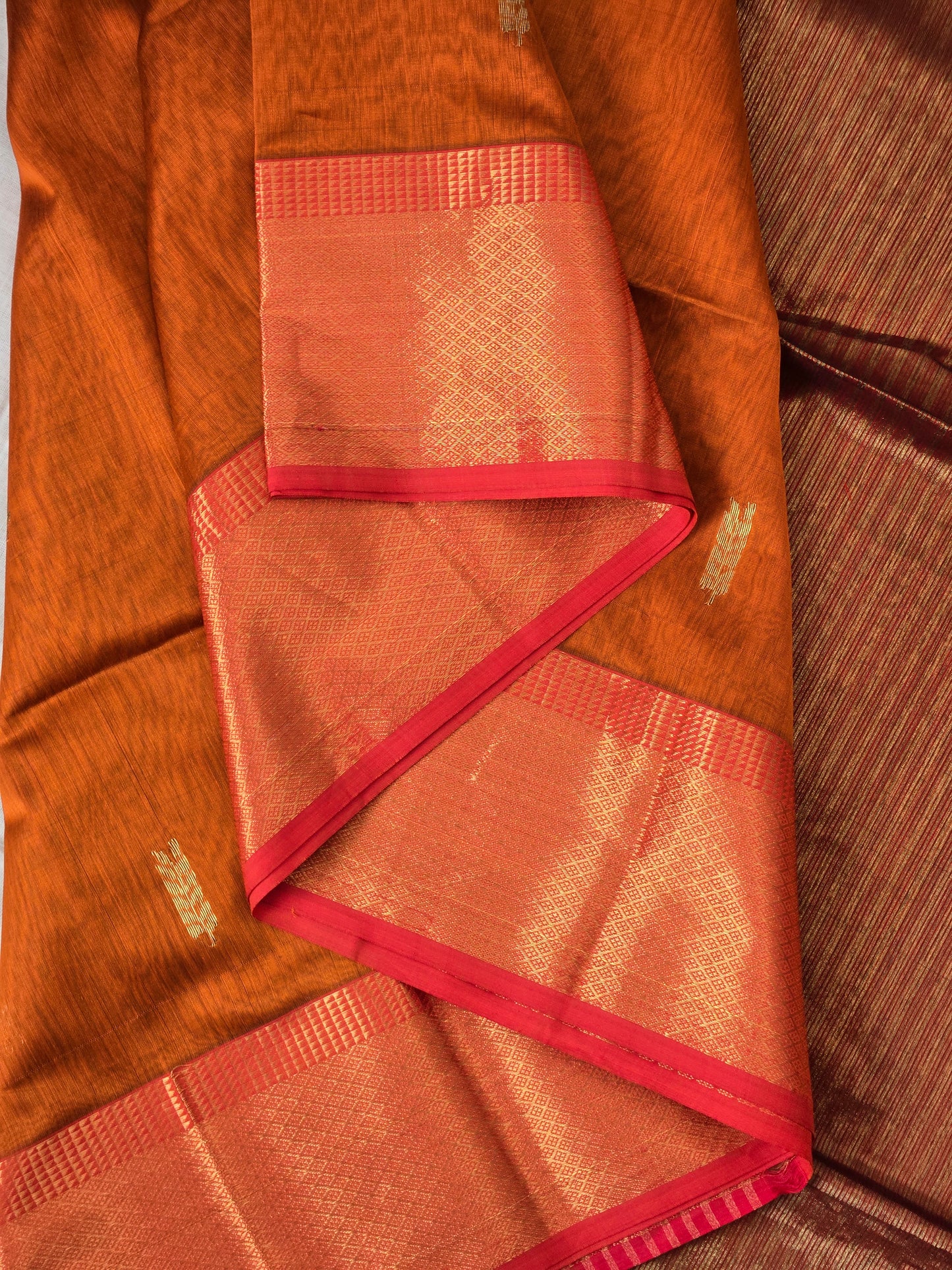 Rust Orange Silk Cotton Saree