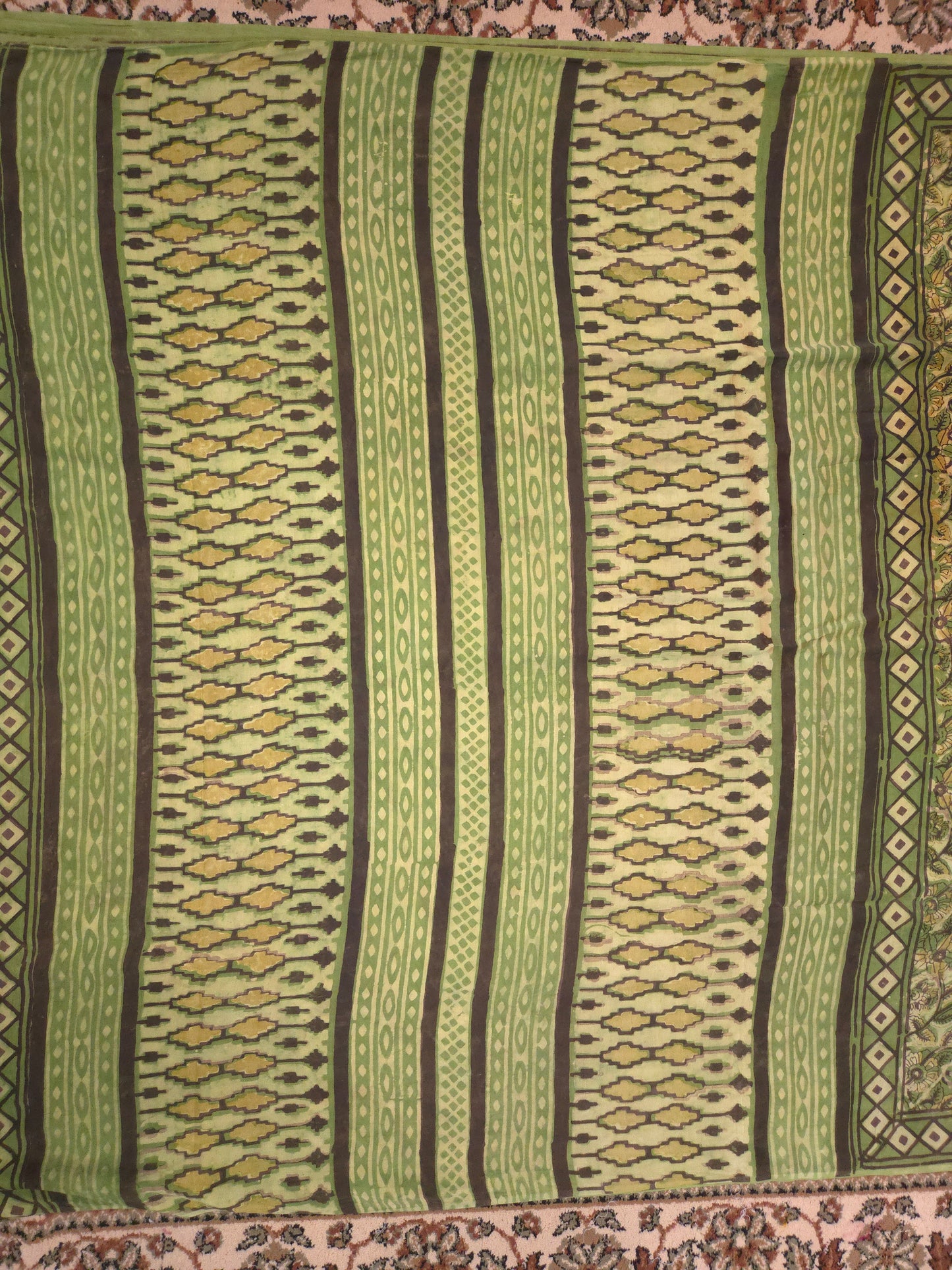 Green Handblock Printed Modal Silk Saree