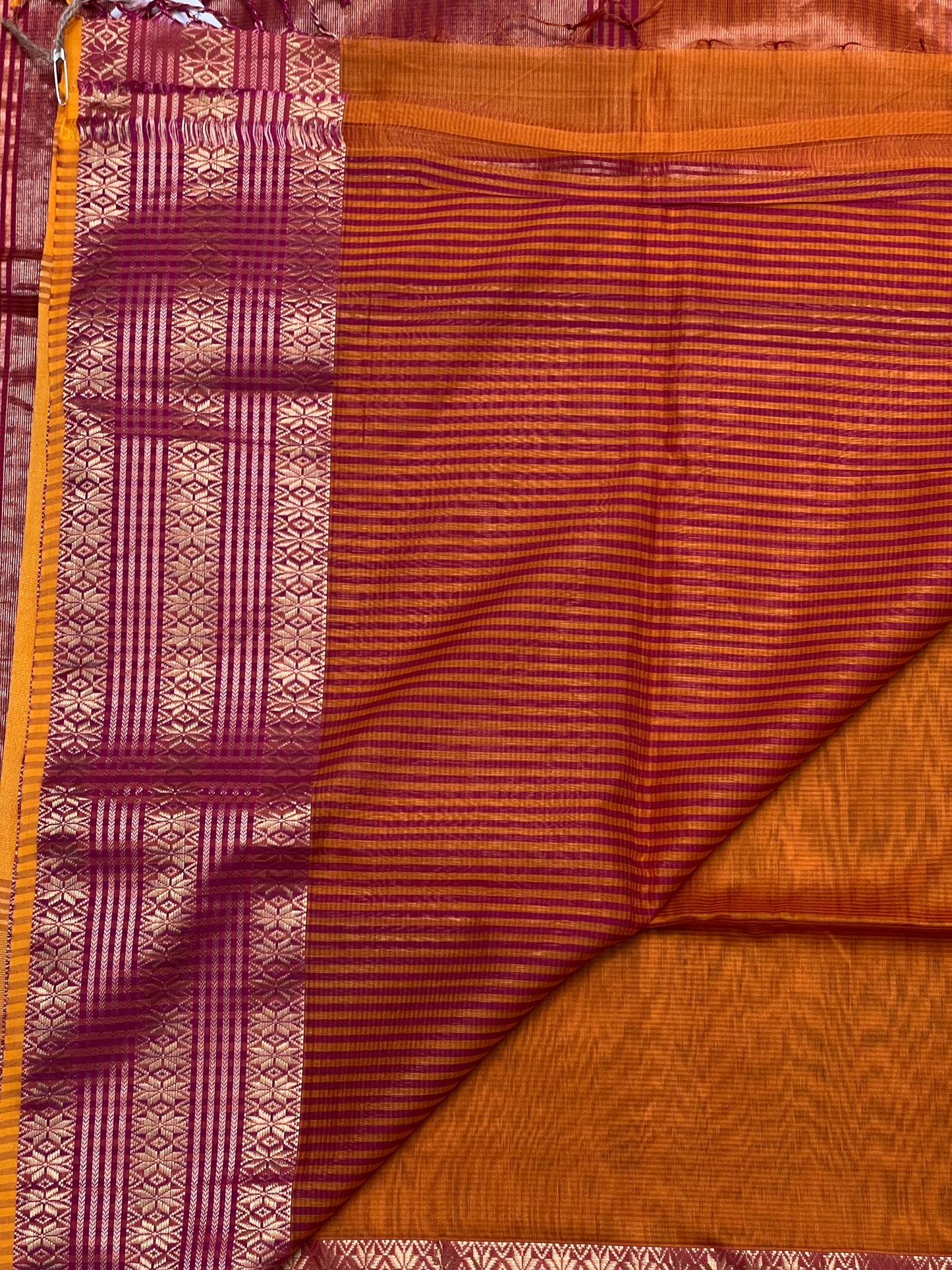 Orange Silk Cotton Maheshwari Saree