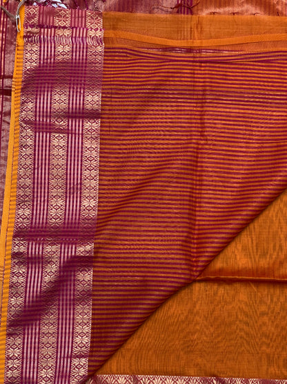 Orange Silk Cotton Maheshwari Saree