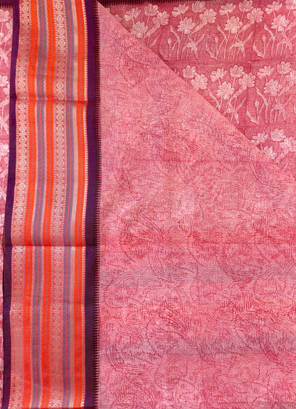 Orange Printed Silk Cotton Saree