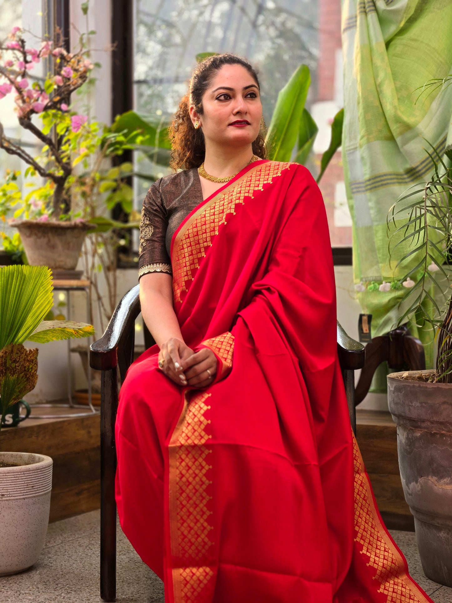 Red Mysore Crepe Silk Saree