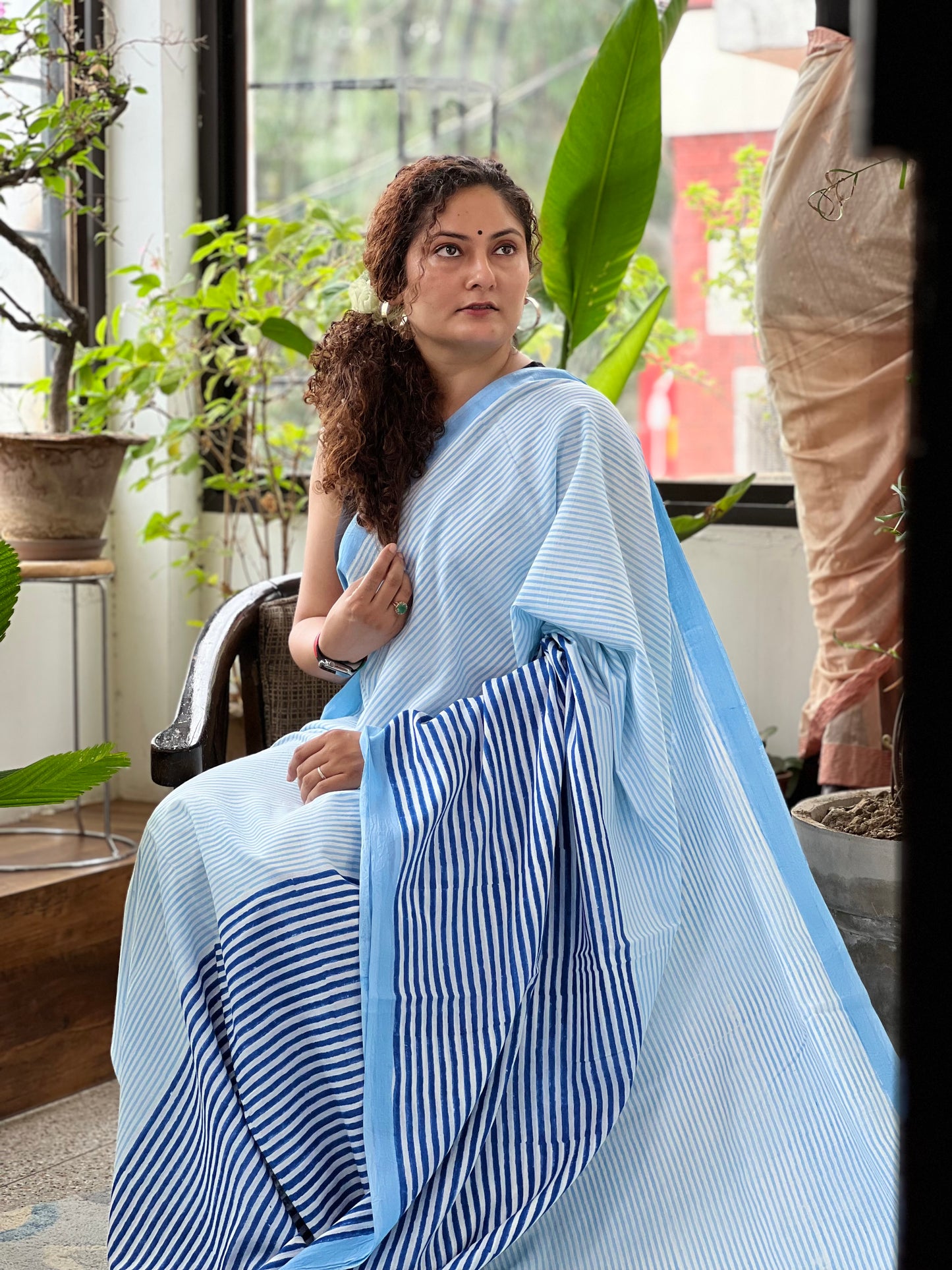 Blue Printed Cotton Saree 2