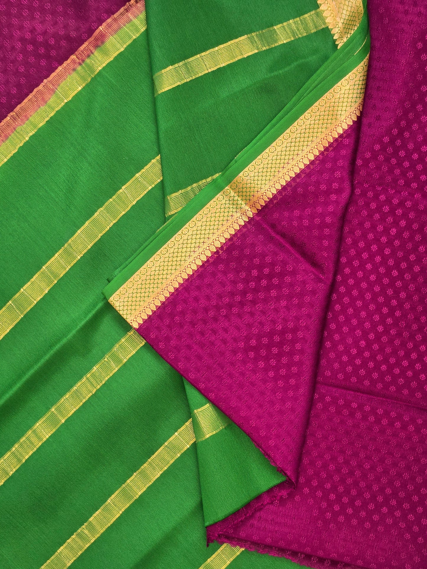 Purple Green Mysore Crepe Silk Saree