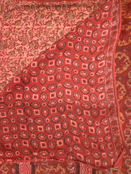 Rust Red Printed Modal Silk Saree