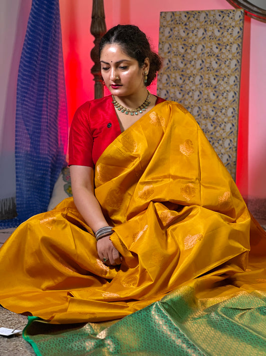 Yellow Pure Soft Silk Saree