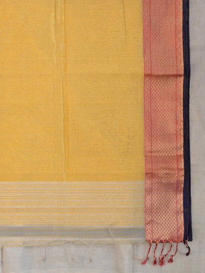 White Yellow Maheshwari Silk Cotton Saree