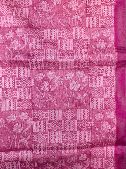 Magenta Pink Printed Silk Cotton Saree