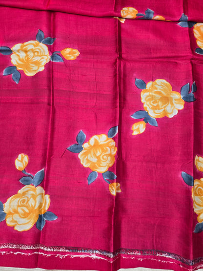 Pink Printed Pure Silk Saree