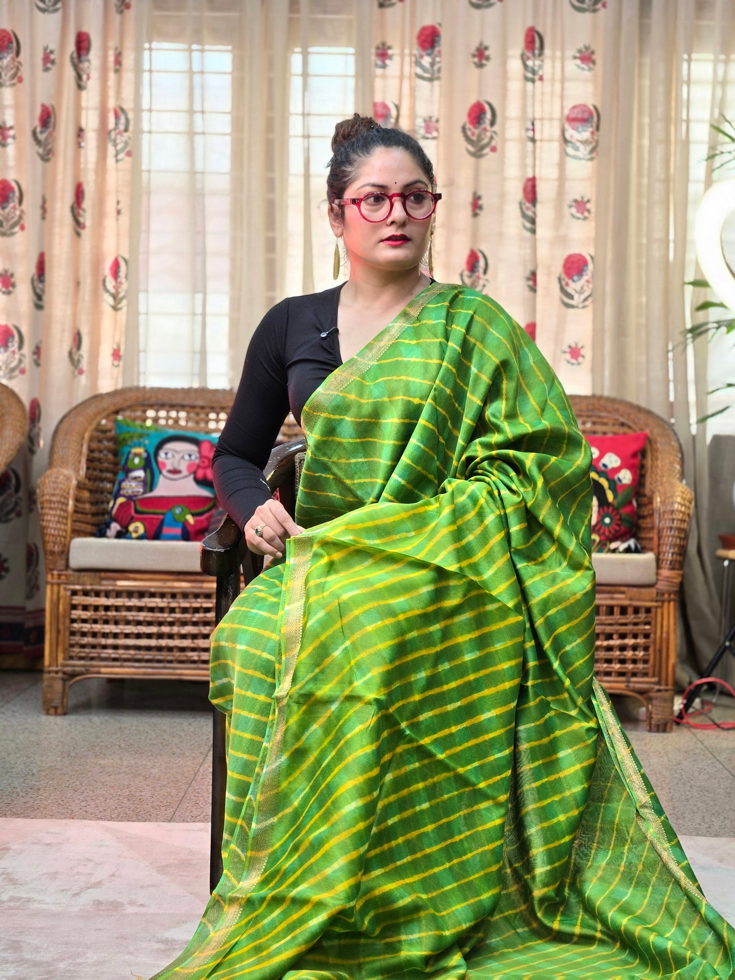 GREEN LEHARIYA TIE-DYE SILK COTTON SAREE