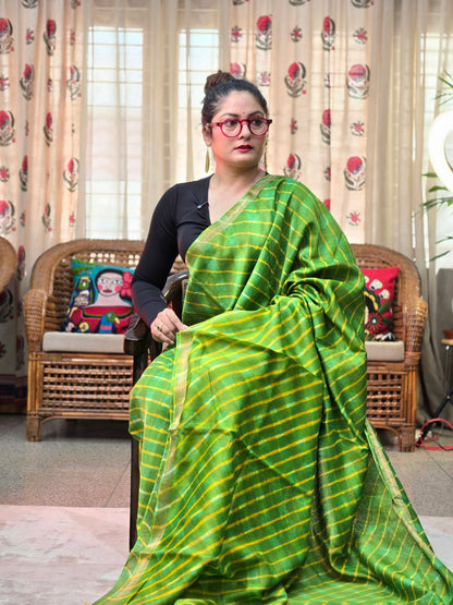 GREEN LEHARIYA TIE-DYE SILK COTTON SAREE