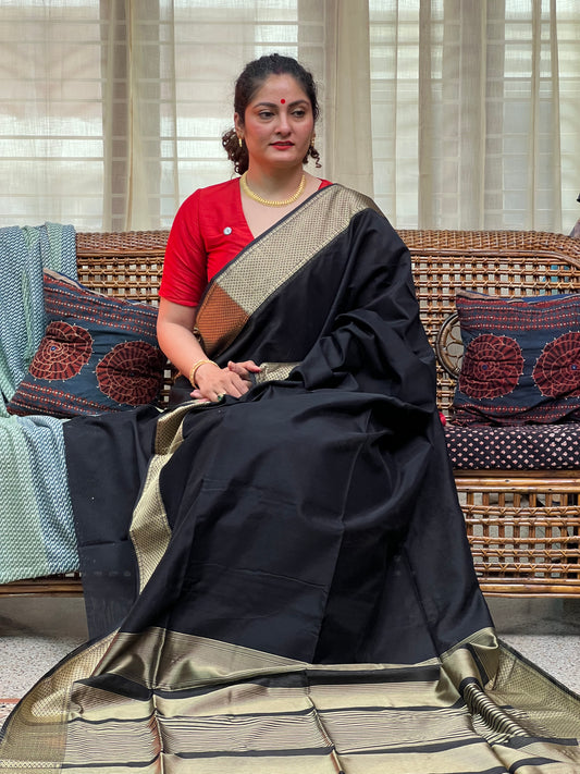 Black Silk Cotton Maheshwari Silk