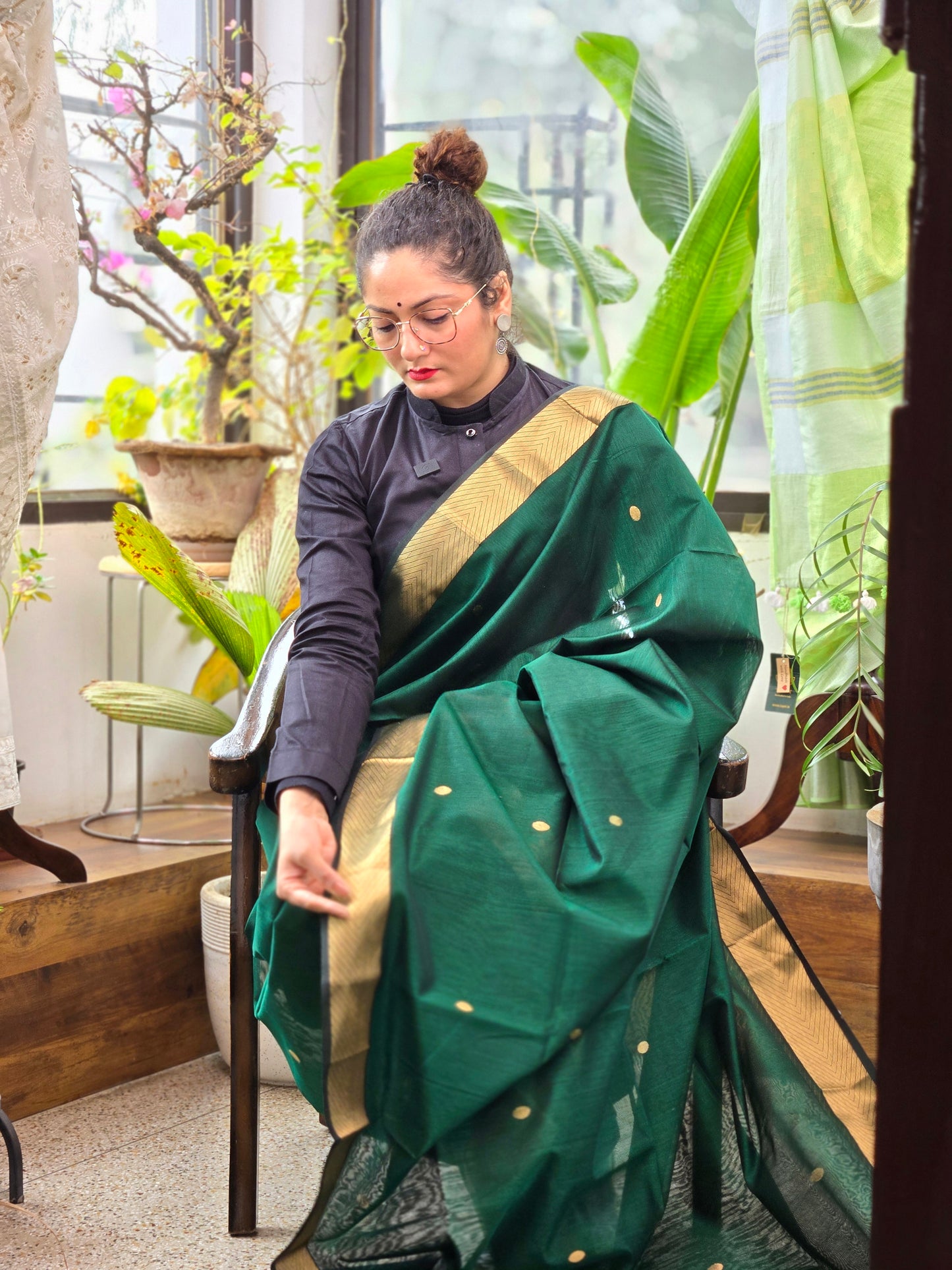 Green Maheshwari Silk Cotton Saree