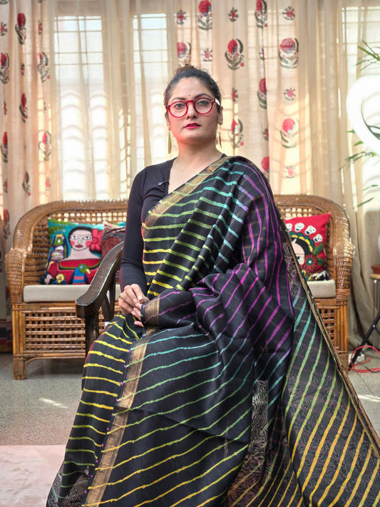 BLACK TIE DYE LEHARIYA SILK COTTON SAREE