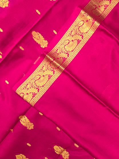 Black Pink Mysore Crepe Silk Saree