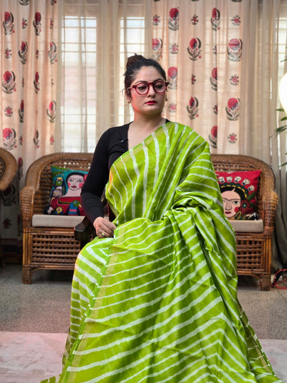 Green Lehariya Tie-Dye Silk Cotton Saree
