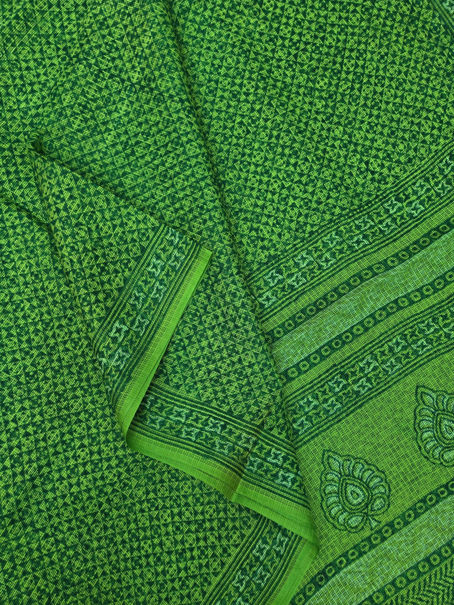 GREEN HANDBLOCK KOTA DORIYA SAREE