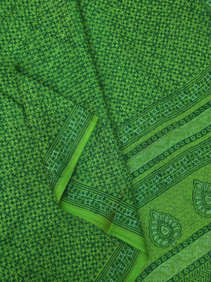 GREEN HANDBLOCK KOTA DORIYA SAREE