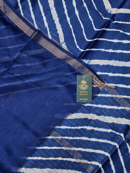 BLUE TIE AND DYE LEHARIYA SILK COTTON SAREE