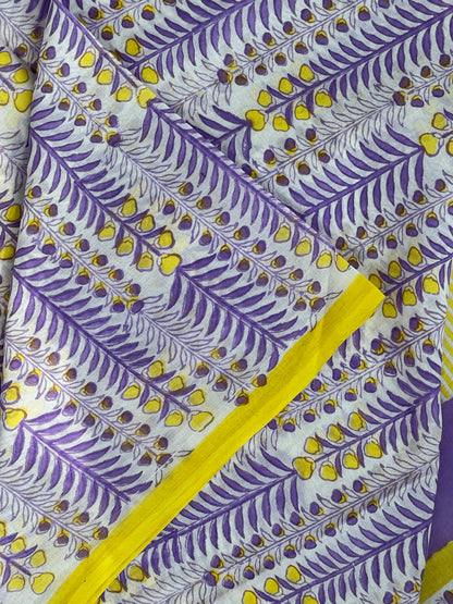 Purple Yellow Printed Saree