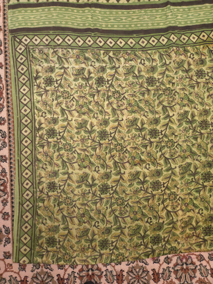 Green Handblock Printed Modal Silk Saree