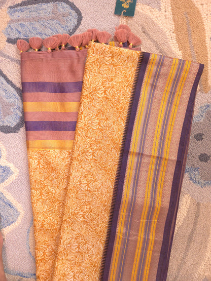 Mustard Printed Silk Cotton Saree 3