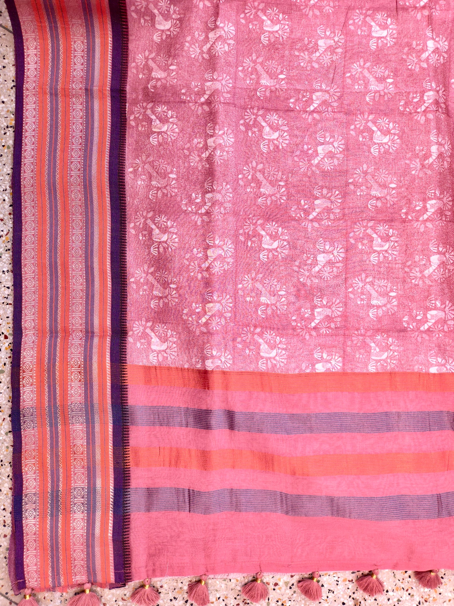 Rust Orange Printed Silk Cotton Saree 2