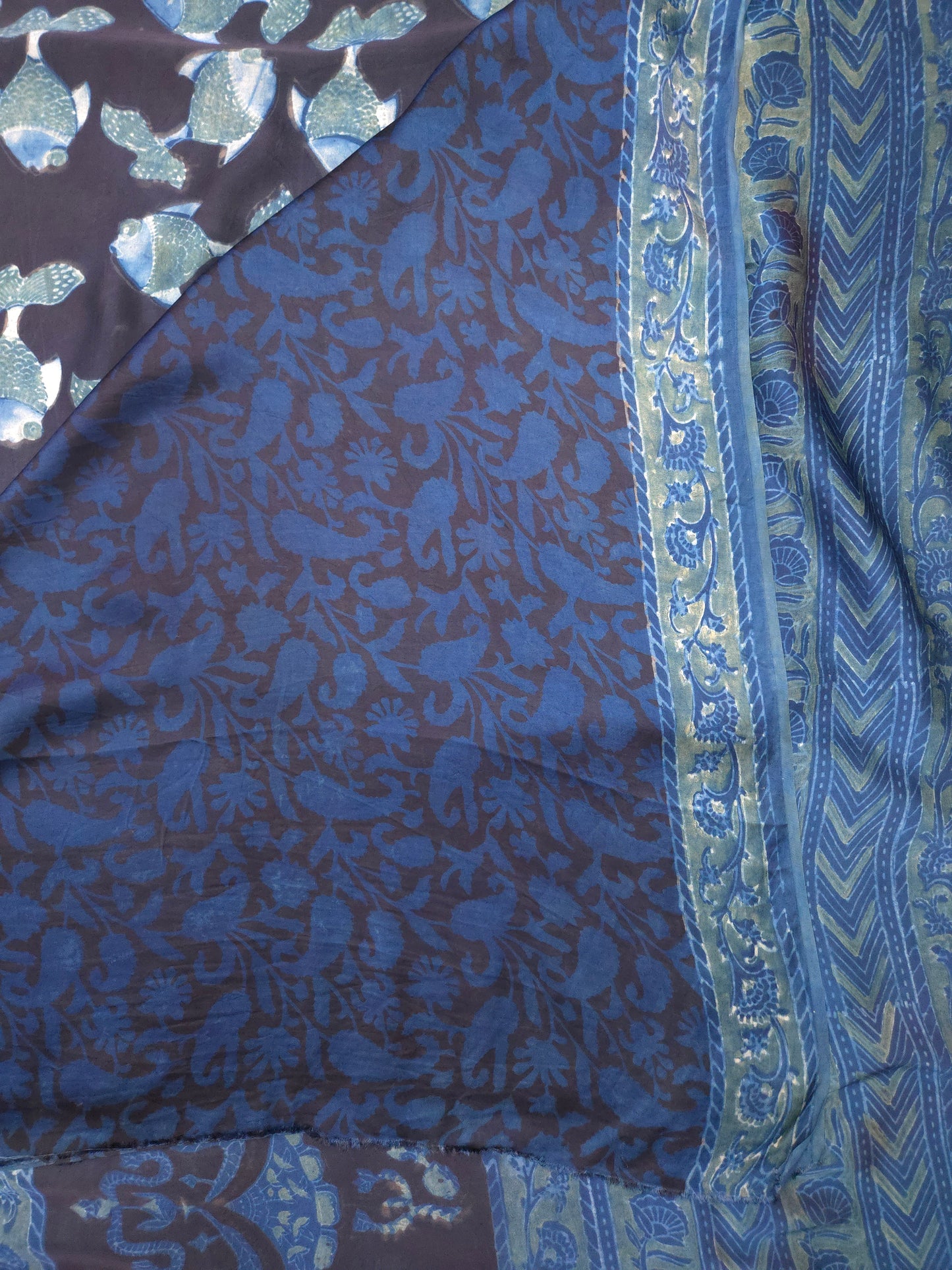 Indigo Handblock Printed Modal Silk Saree