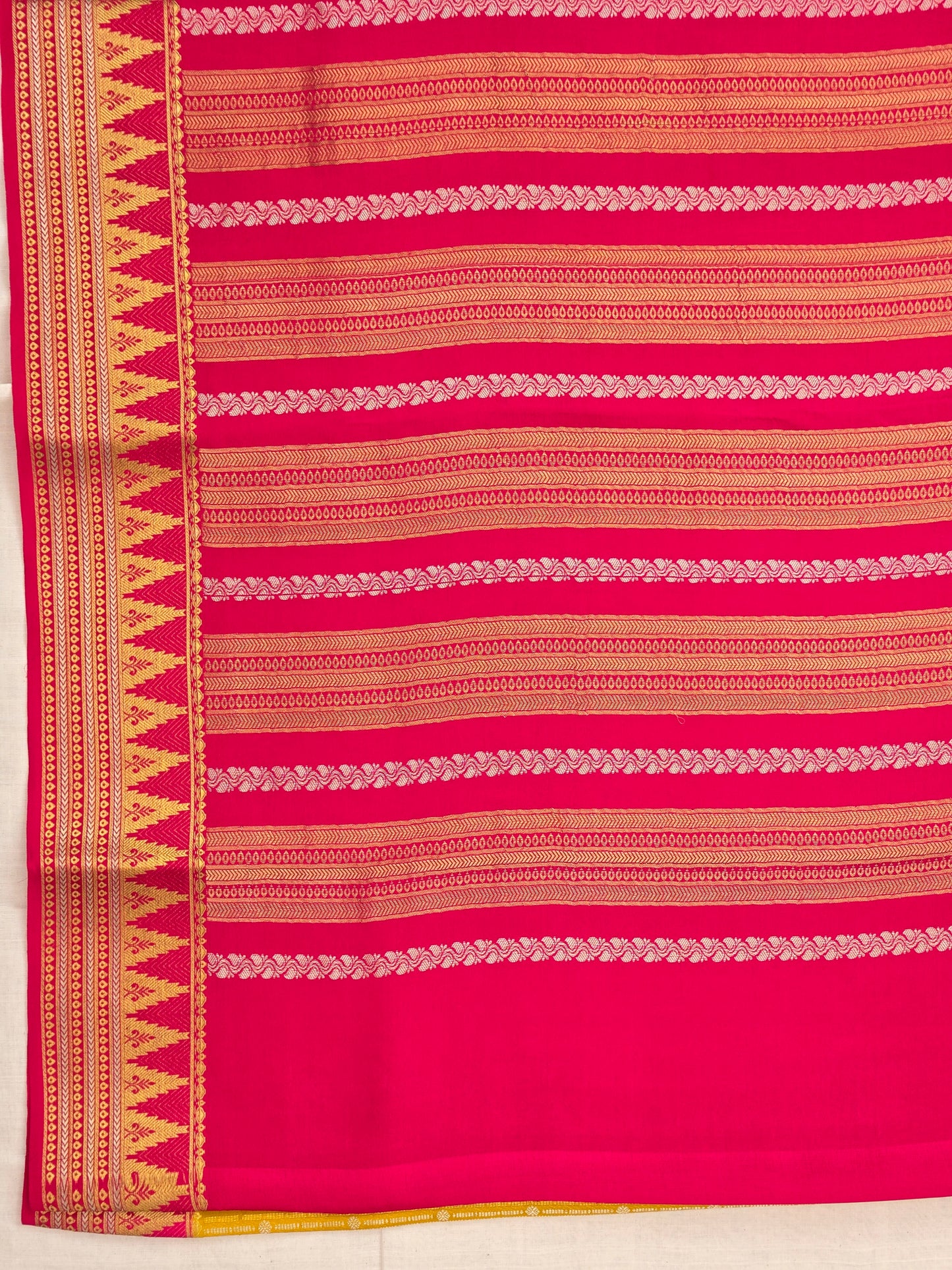 Mustard Yellow Pink Mysore Crepe Silk Saree