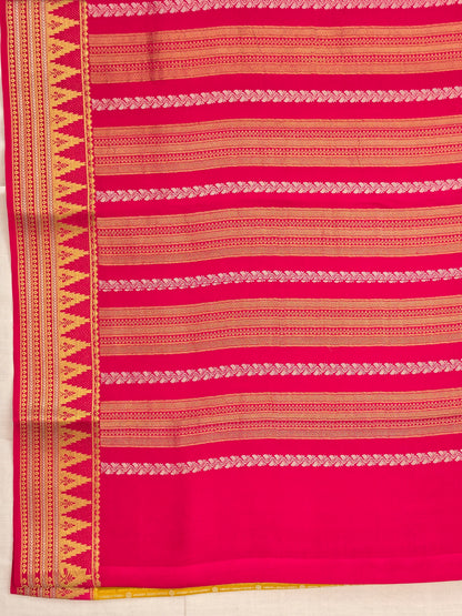 Mustard Yellow Pink Mysore Crepe Silk Saree