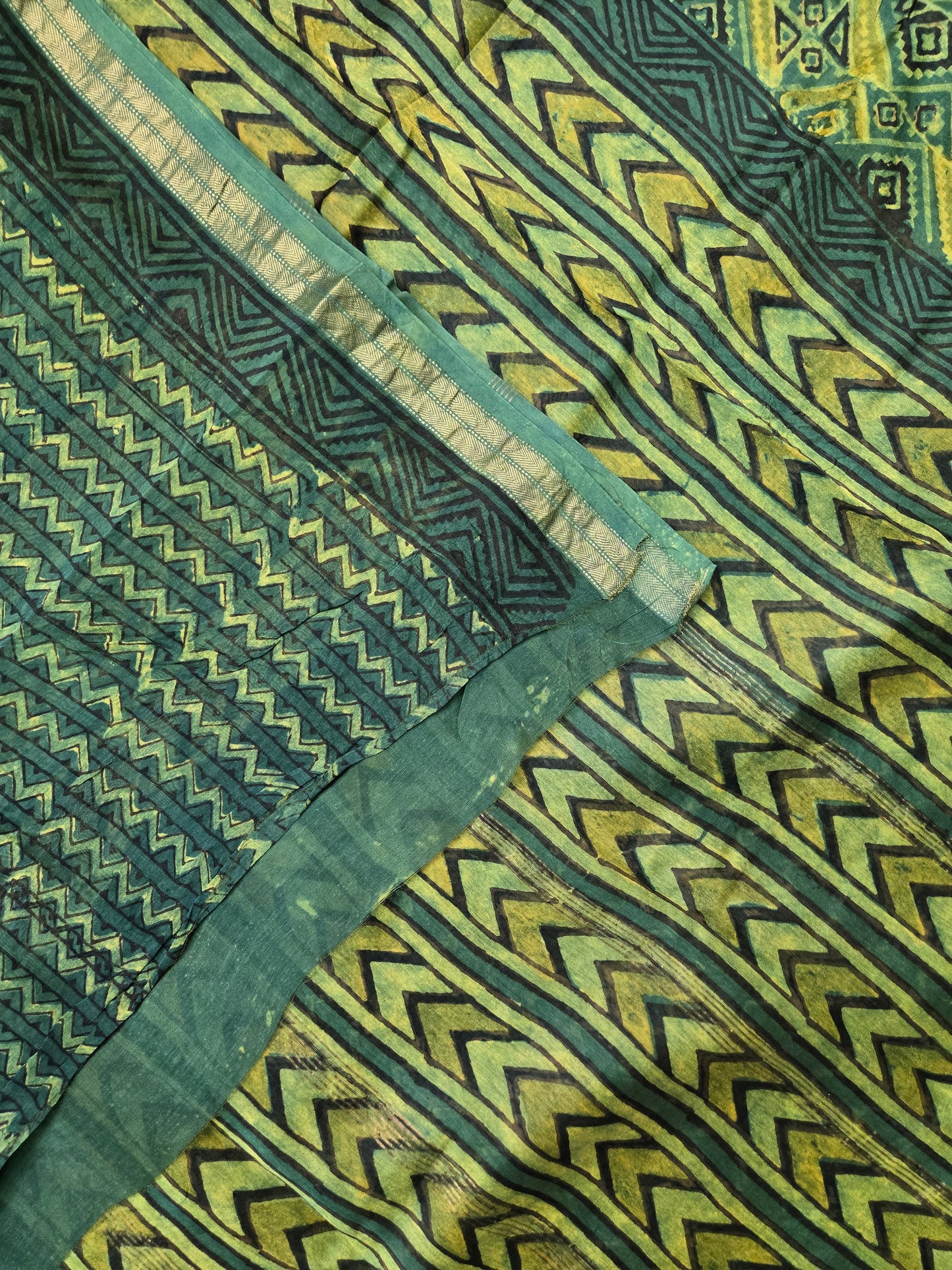 Green Silk Cotton Handblock Saree