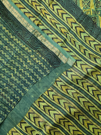 Green Silk Cotton Handblock Saree
