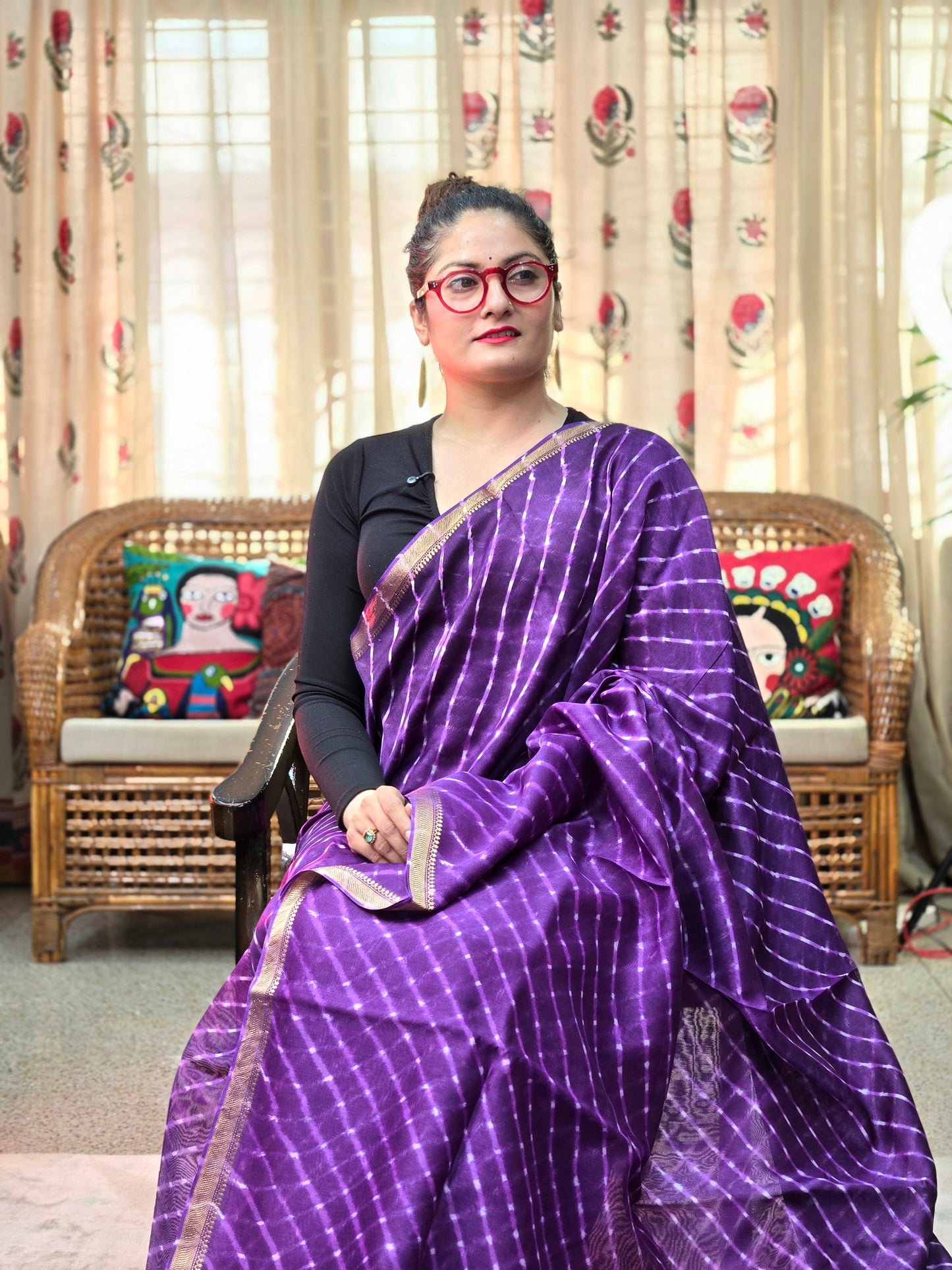 PURLE TIE DYE LEHARIYA SILK COTTON SAREE