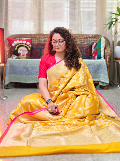 Yellow Banarasi Handloom Silk Saree