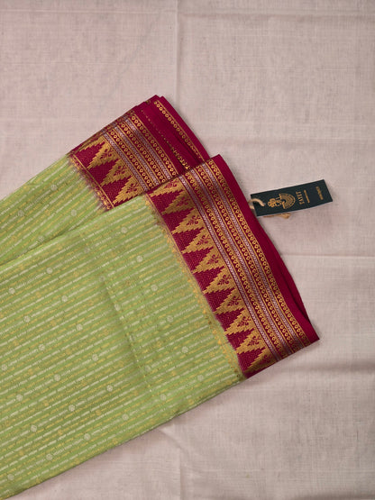 Mint Green Pink Mysore Crepe Silk Saree