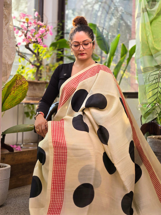 Off White Printed Silk Saree