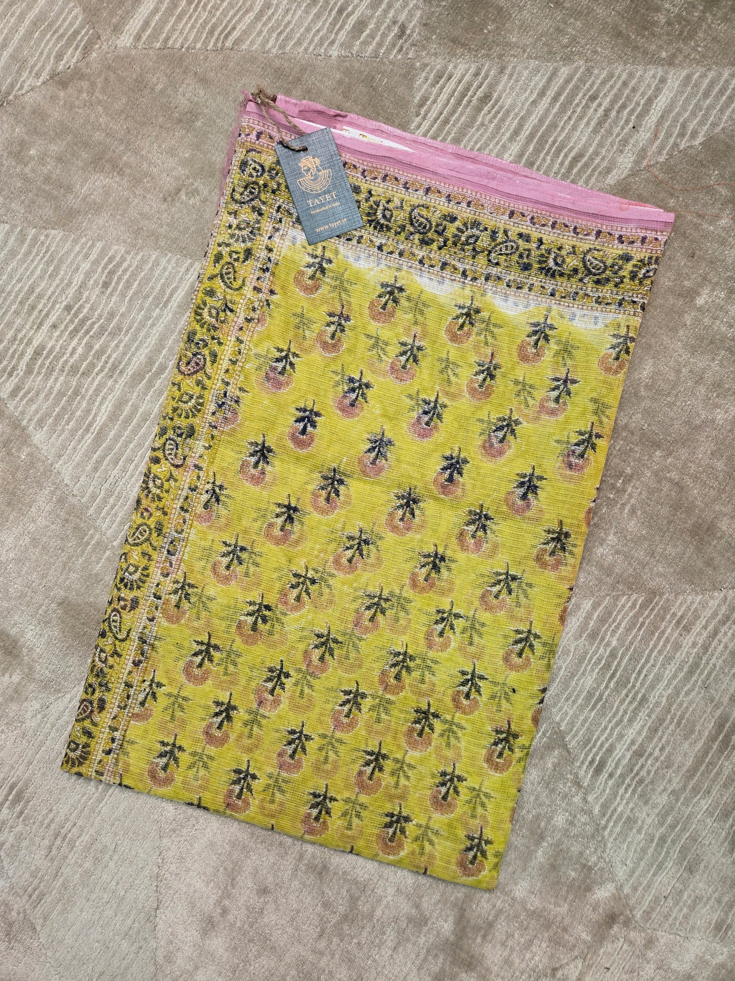 YELLOW HANDBLOCK KOTA DORIYA SAREE