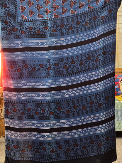 Indigo Printed Modal Silk Saree