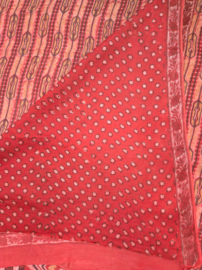 Rust Red Printed Modal Silk Saree