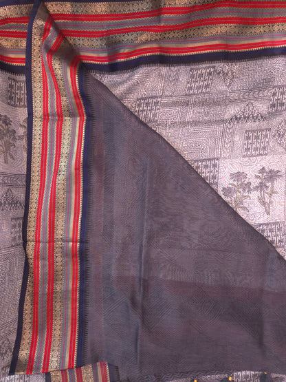 Grey Printed Silk Cotton Saree 3