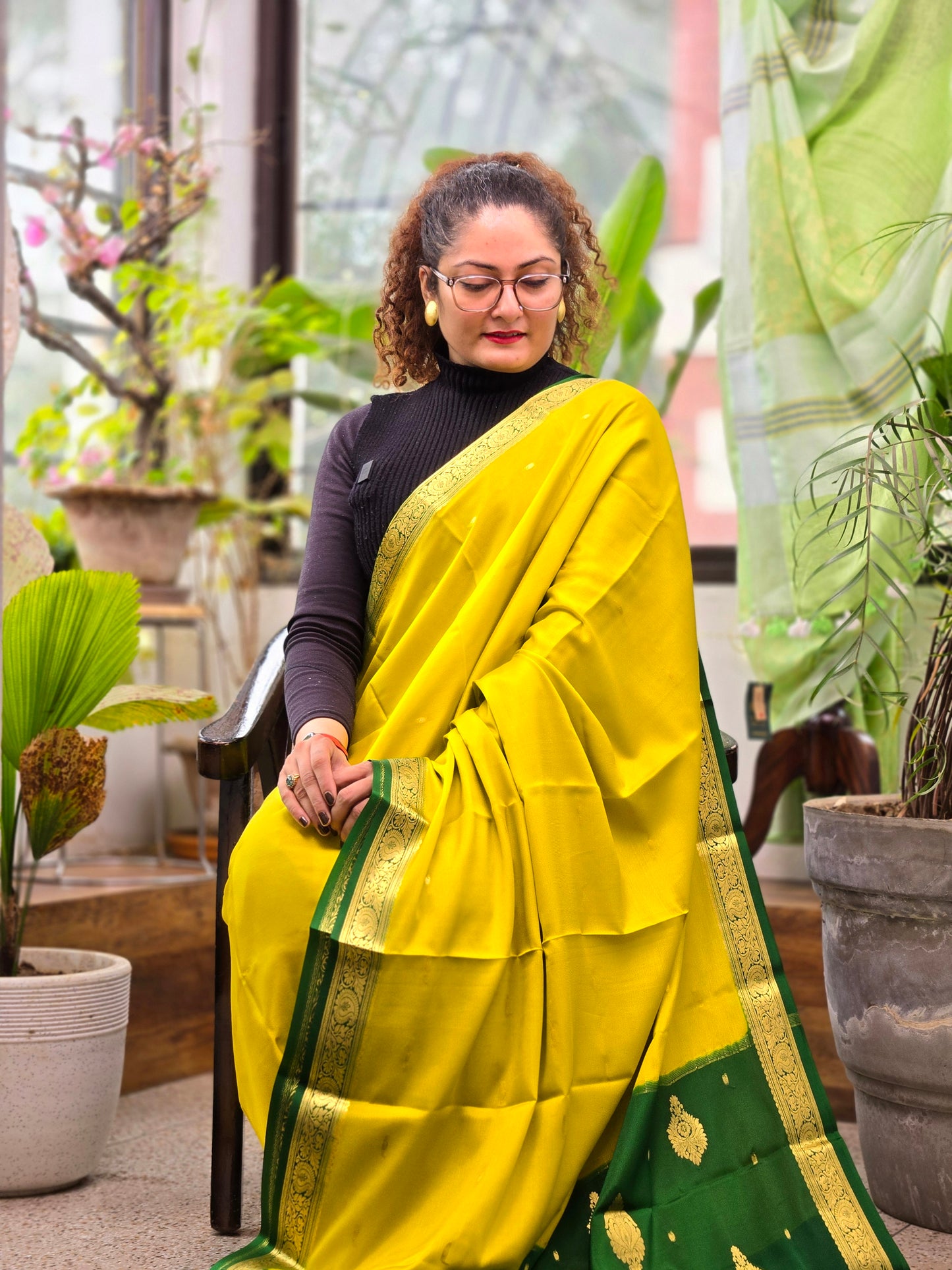 Green Mysore Crepe Silk Saree