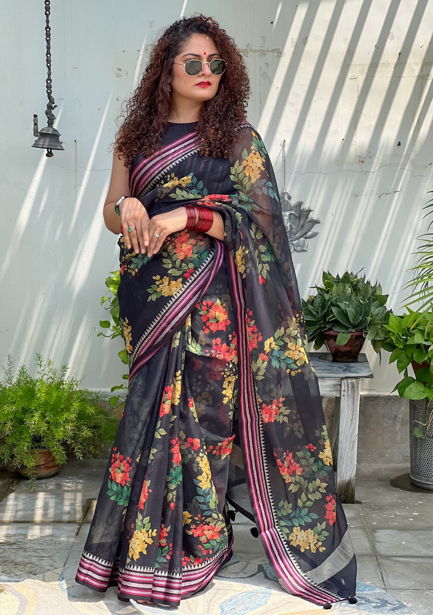 Black Printed Silk Cotton Kota Saree