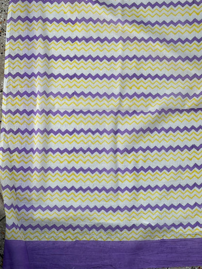 Yellow Purple Printed Cotton Saree