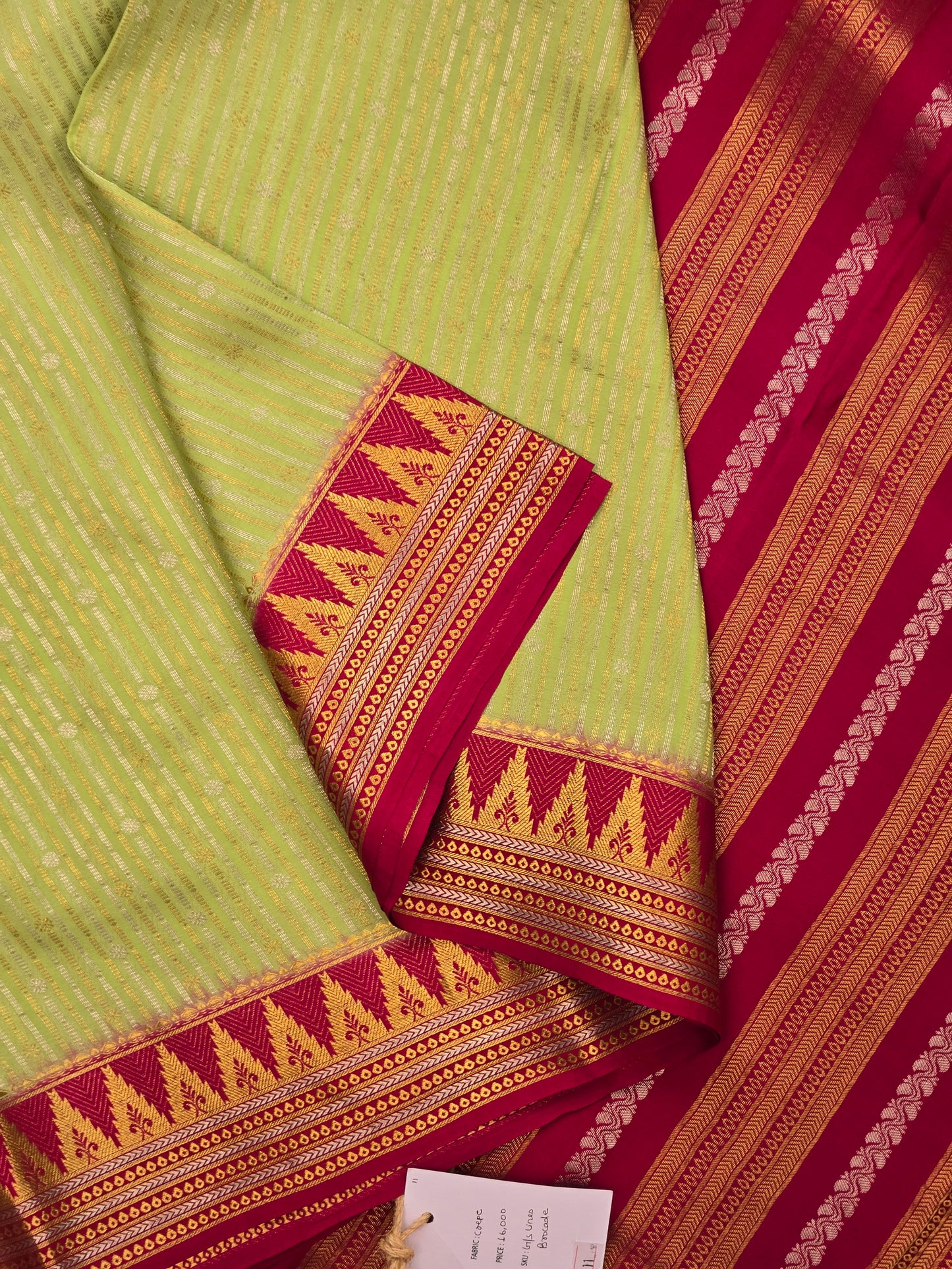 Mint Green Pink Mysore Crepe Silk Saree