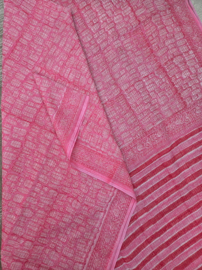 PINK HANDBLOCK KOTA DORIYA SAREE