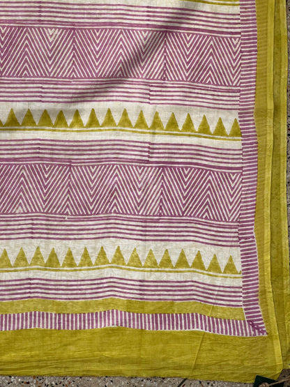 Olive Pink Printed Cotton Saree