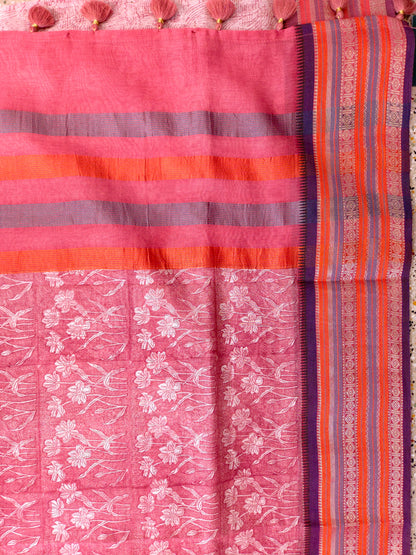 Orange Printed Silk Cotton Saree