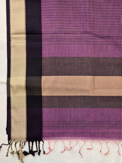 Purple Black Maheshwari Silk Cotton Saree