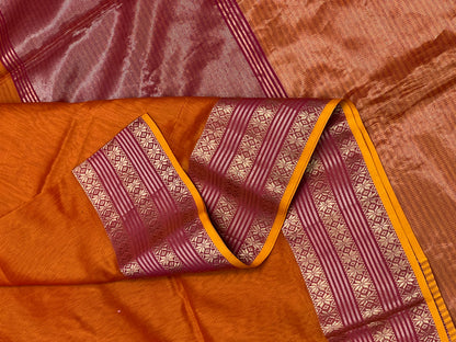 Orange Silk Cotton Maheshwari Saree